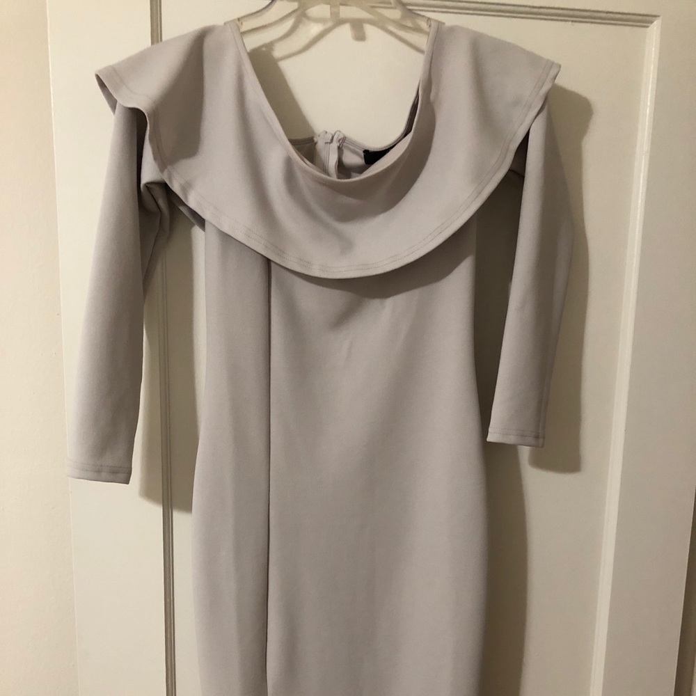 Misguided light gray off shoulder midi dress